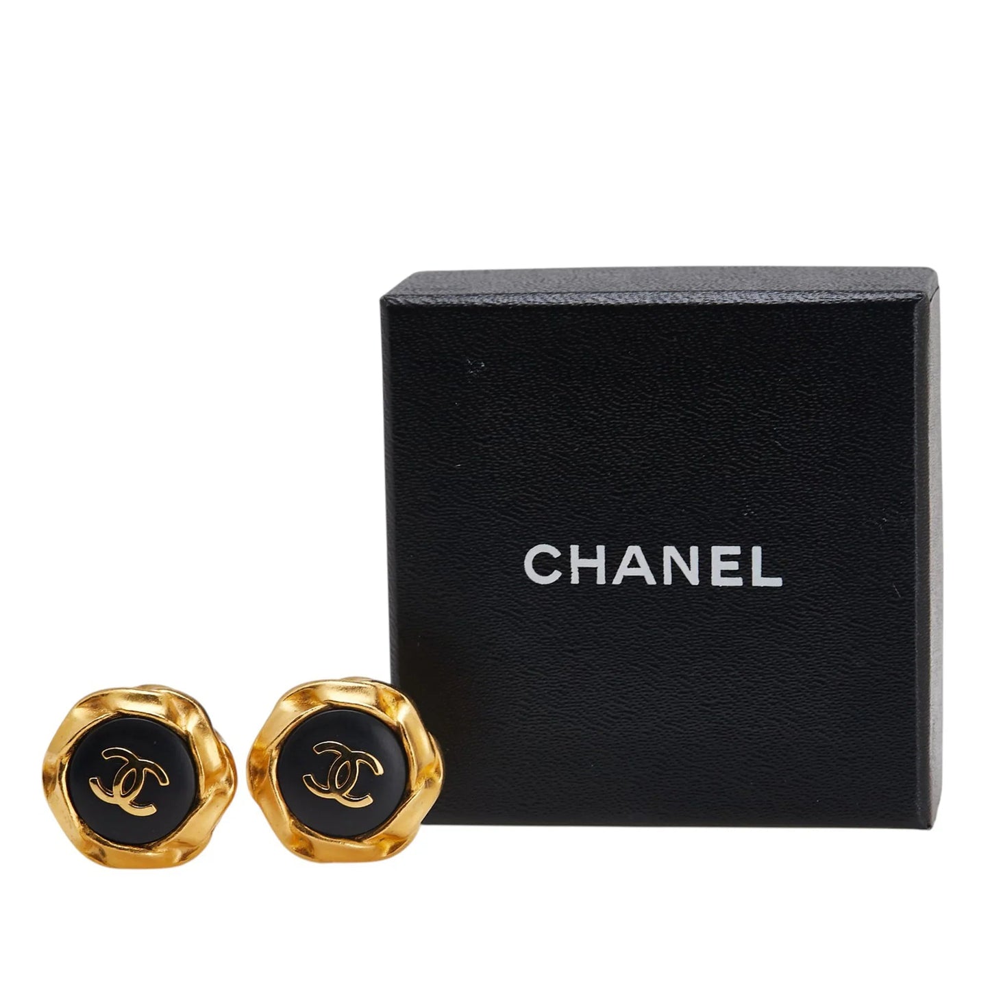 Gold Chanel Gold Plated and Acrylic CC Hexagon Clip On Earrings