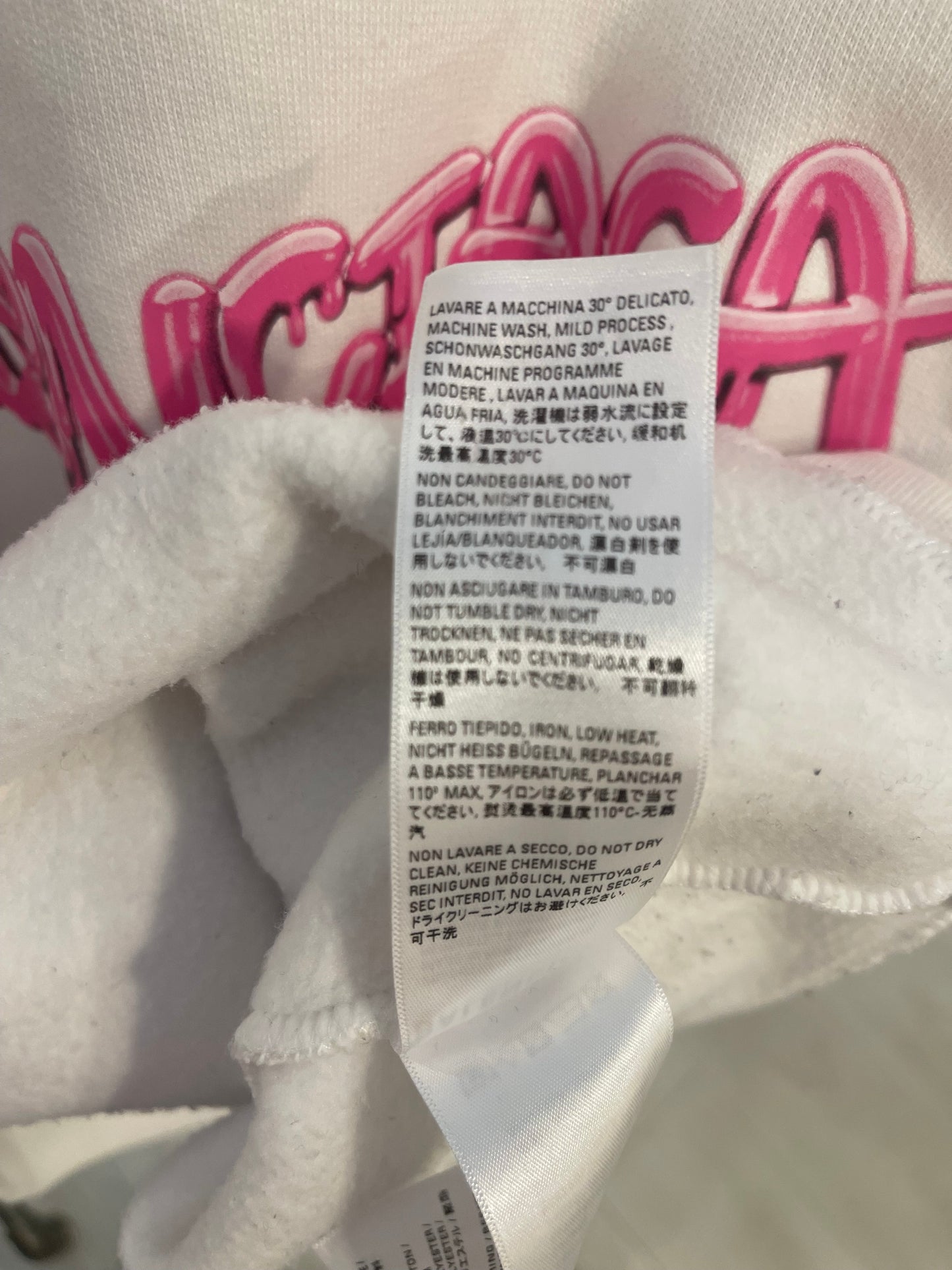 Balenciaga White Hooded Sweater with Pink Logo Size L (UK 10/12) RRP £1,100