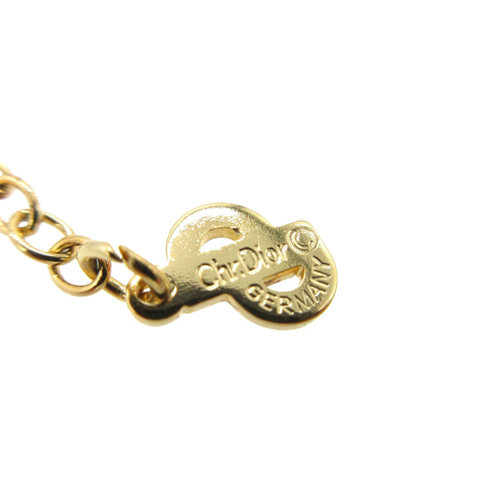 Christian Dior Necklace Gold Plated, Rhinestone gold logo oval Women