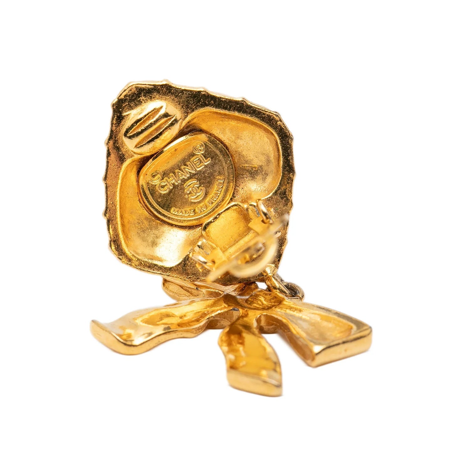 Gold Chanel Gold Plated Quilted Diamond Ribbon Clip on Earrings