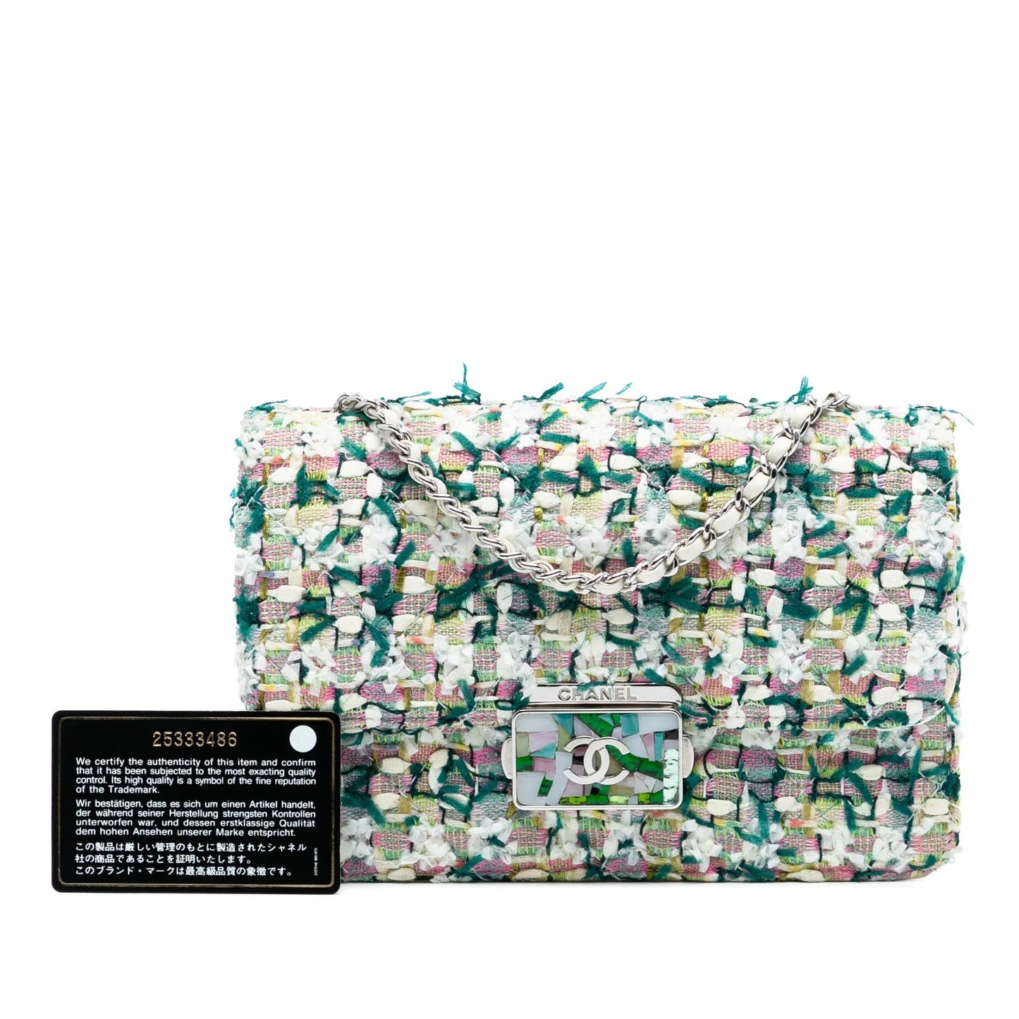 Green Chanel Mini Quilted Tweed Beauty Lock Flap Crossbody Bag