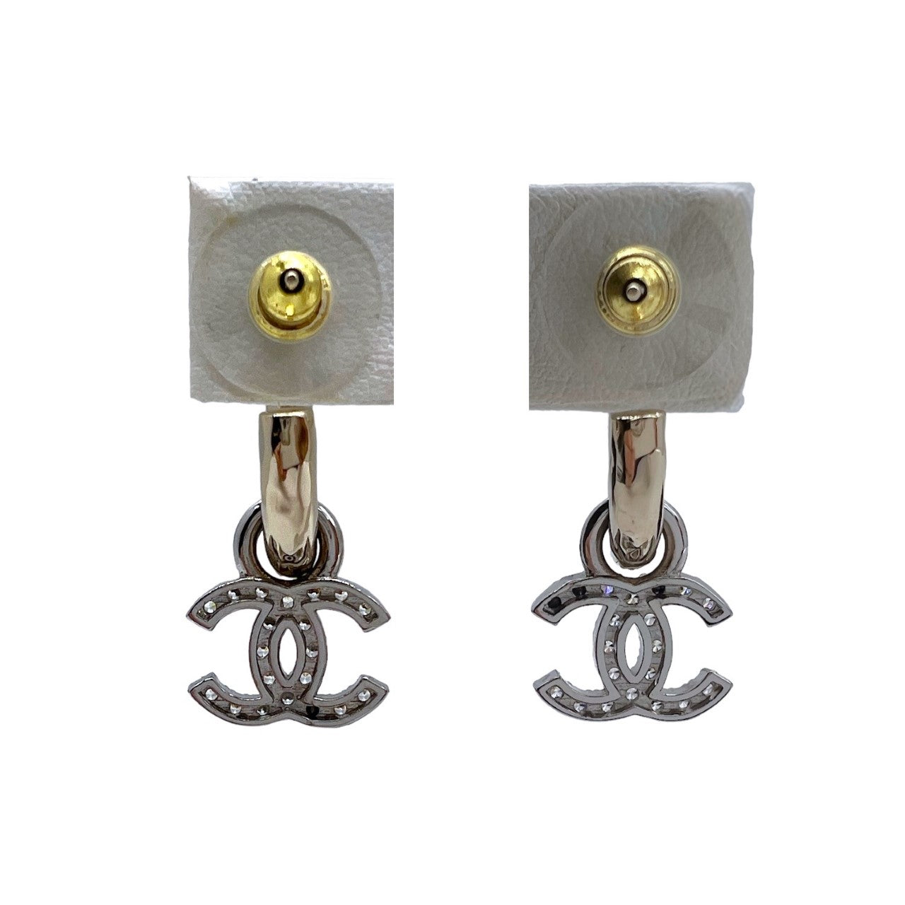 Chanel Interlocking CC Gold-tone & Crystal Studded Dangle Earrings