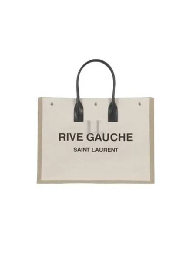 Luxury Saint Laurent Trending 2025 Rive Gauche Canvas Smooth Leather Large Tote Bag Beige