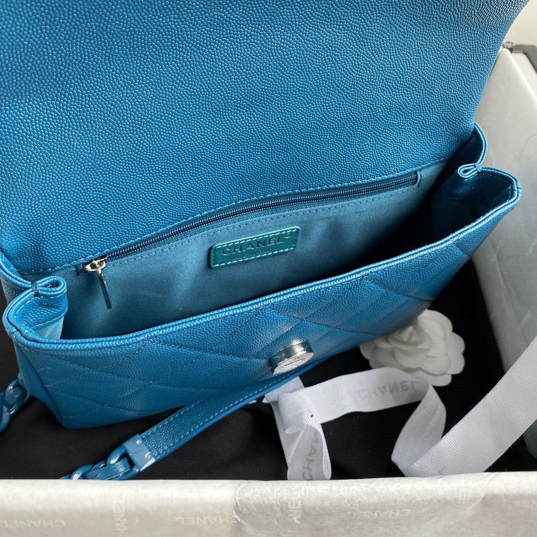 CHLFlap Bag Red Hardware Grained Blue For Women, Women’s Handbags, Shoulder Bags 9in/24cm AS2303