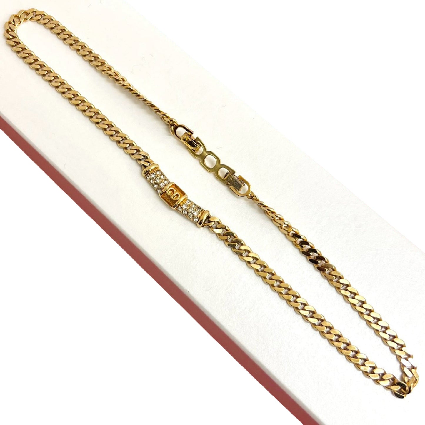 Gold Dior Gold Plated CD Logo Rhinestone Cuban Chain Link Necklace
