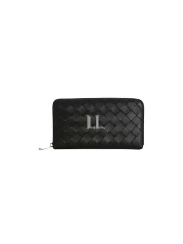 Luxury Bottega Veneta Intrecciato Zipper Around Closure Leather Long Wallet Black