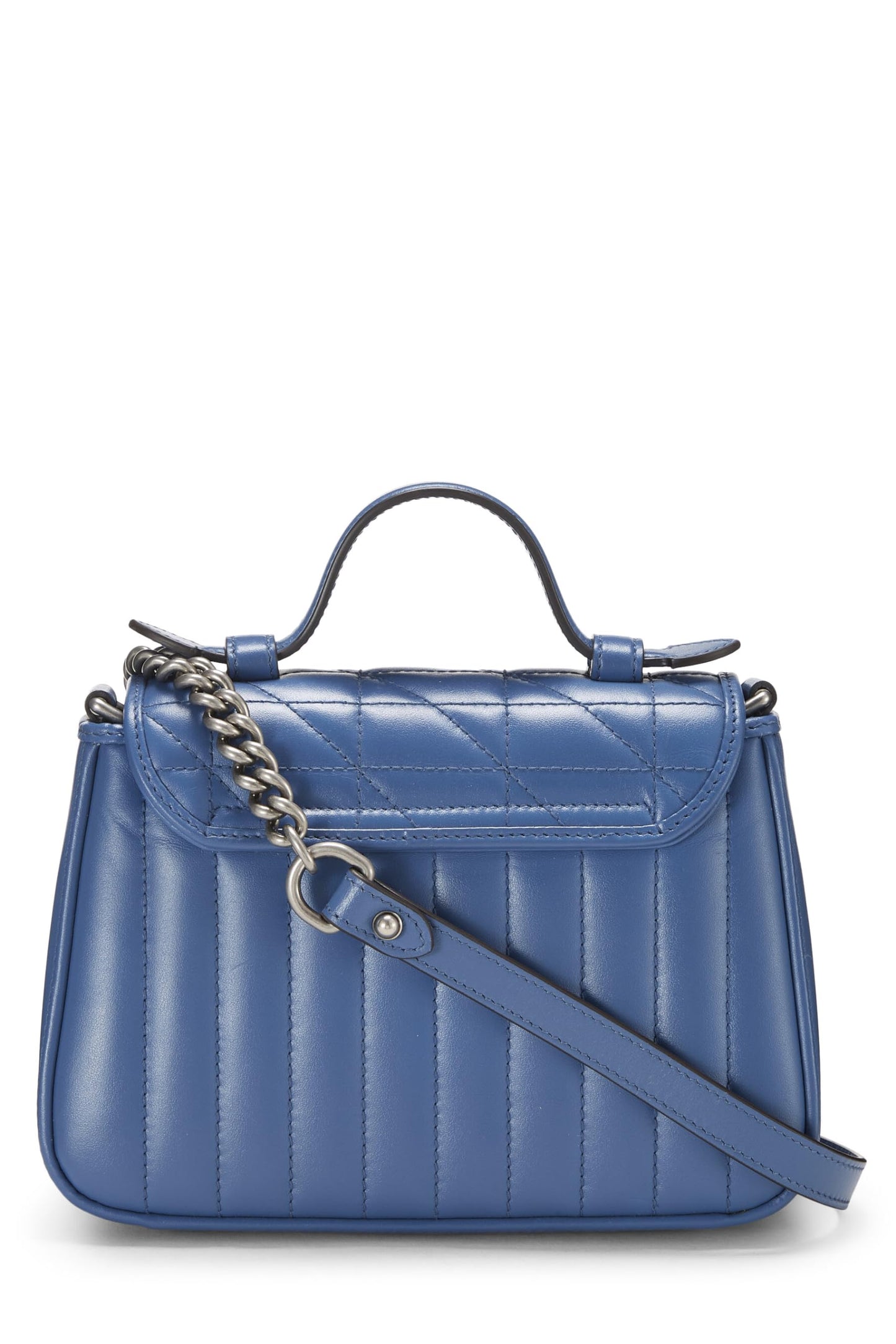 Gucci, Blue Leather GG Marmont Top Handle Bag Mini, Blue