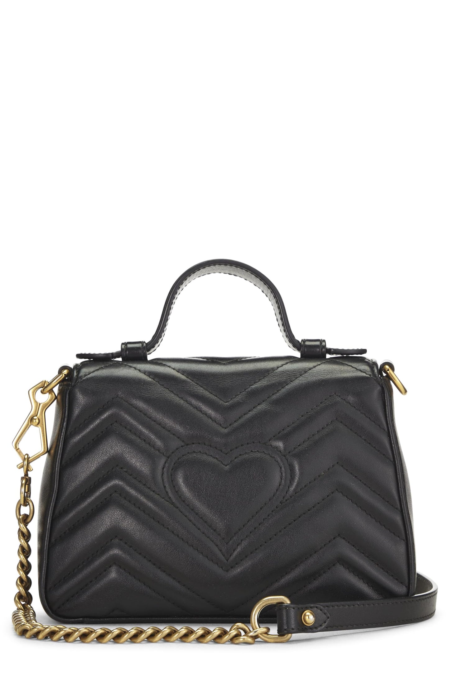 Gucci, Black Leather Torchon GG Marmont Top Handle Flap Bag Mini, Black