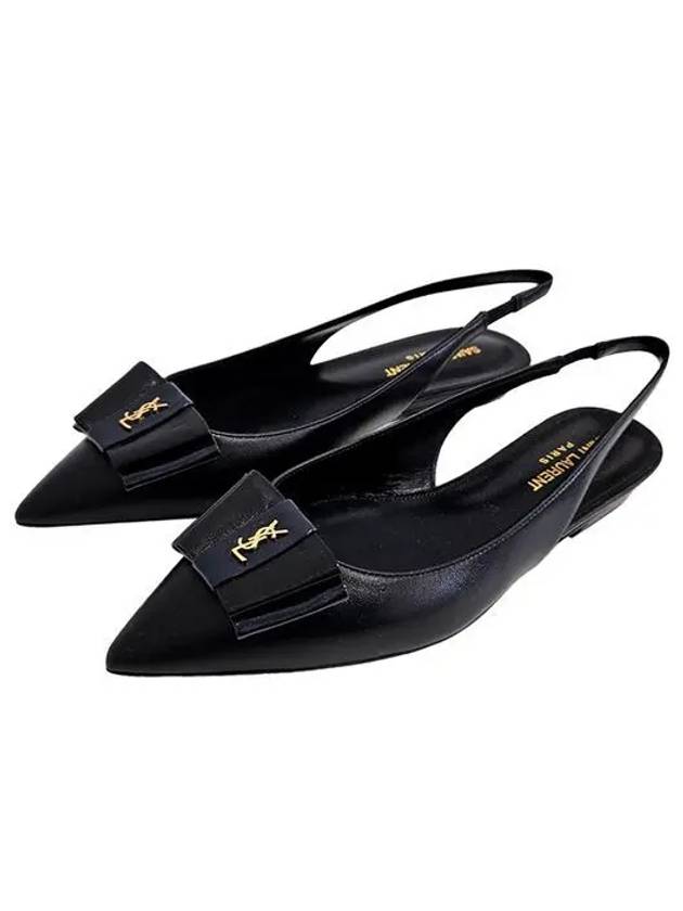 Luxury Saint Laurent Trending 2025 Women's Anais Patent Logo Slingback Flats Black