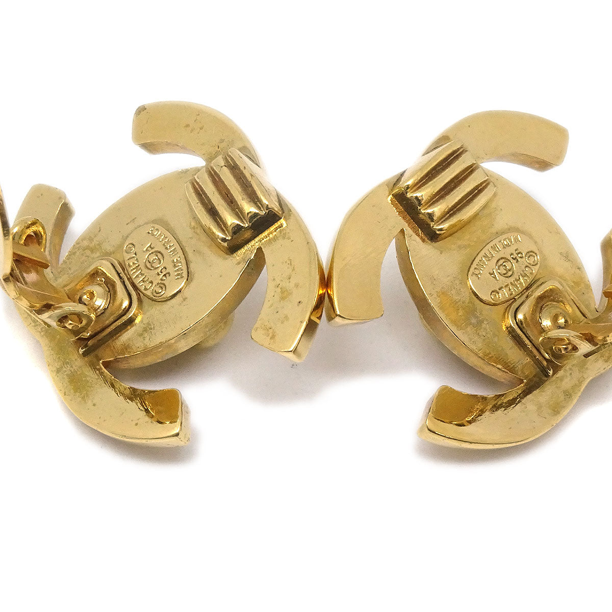Chanel 1995 Crystal & Gold CC Turnlock Earrings Clip-On Large