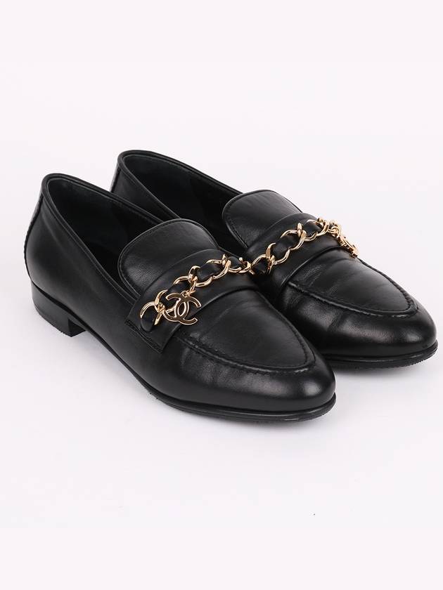 CC logo gold black women s loafers G36420 Chanel