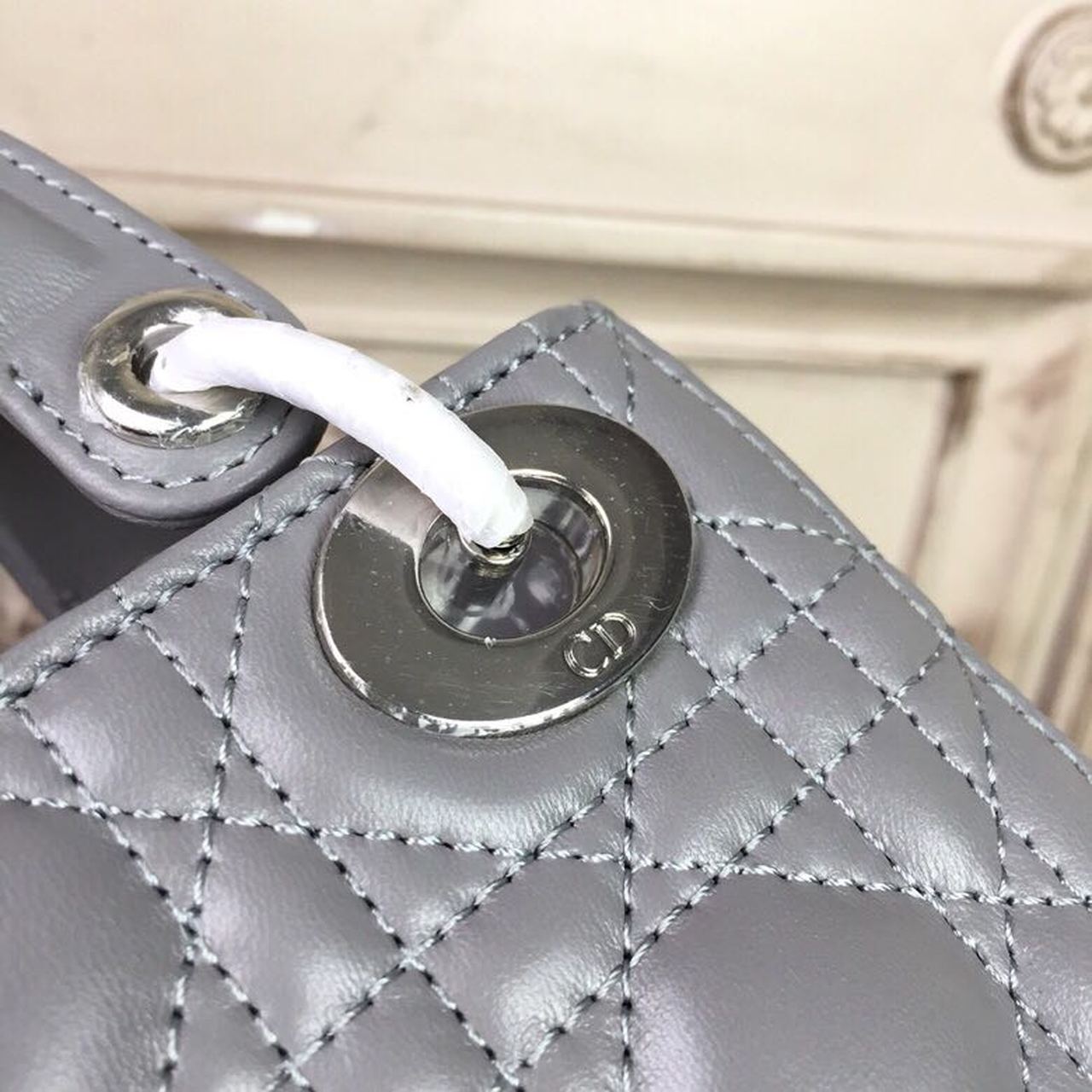Top Quality Mini Lady Bag 18cm with Chain Silver Hardware Lambskin Grey For Women 6.5in/17cm CD