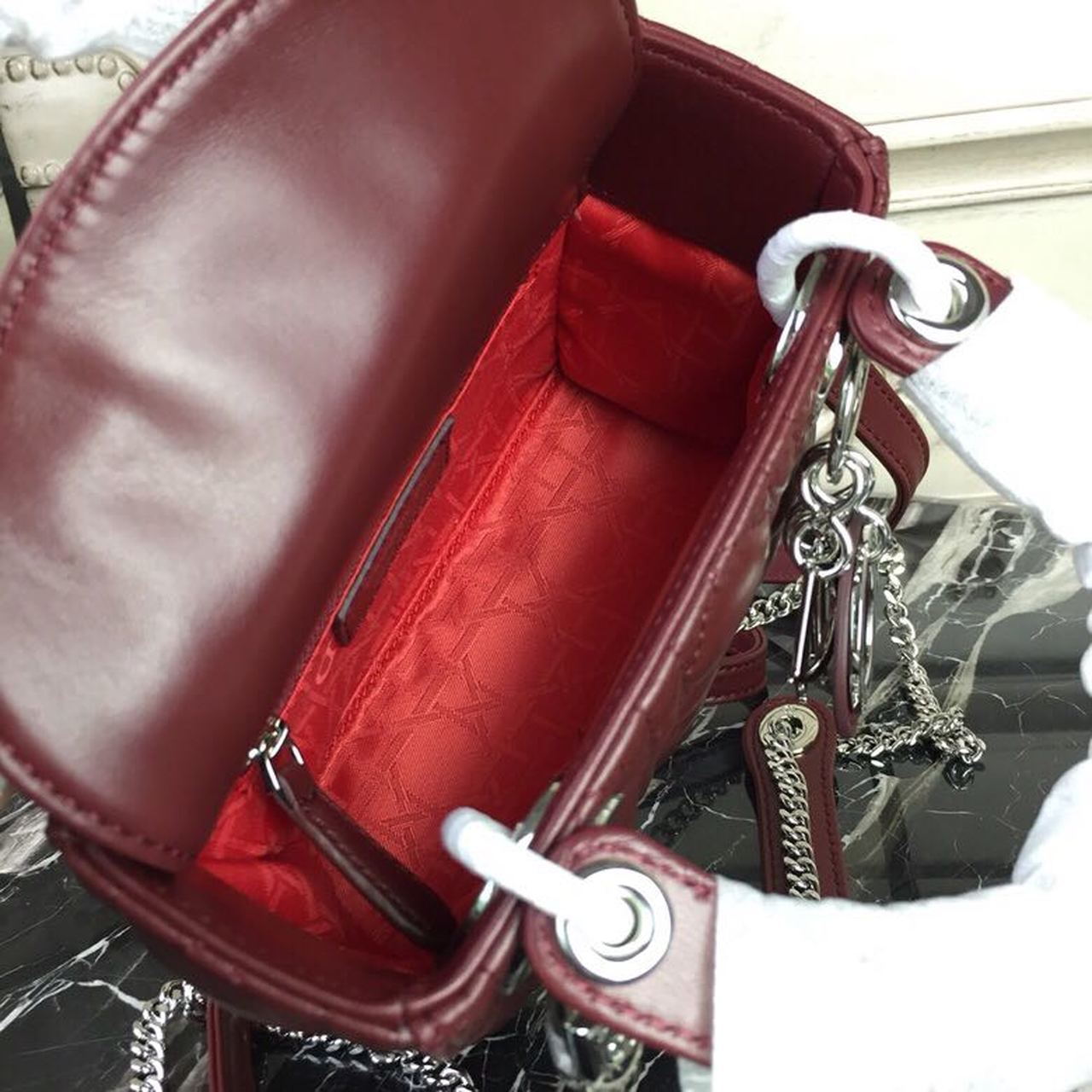 Top Quality Mini Lady Bag with Chain SiTop Qualityer Hardware Burgundy For Women 6.5in/17cm CD
