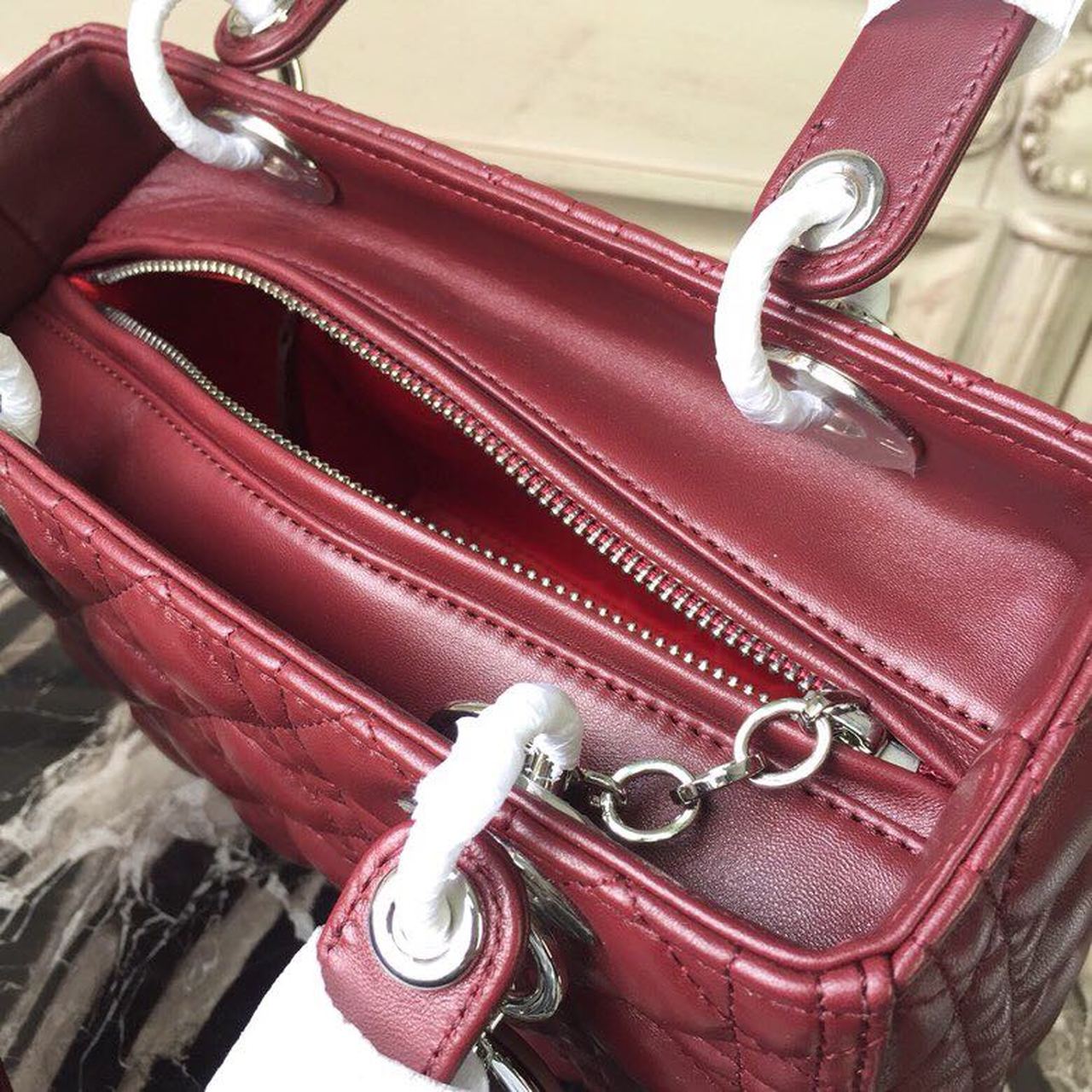 Top Quality MeTop Qualityum Lady Bag SiTop Qualityer Hardware Burgundy For Women 9.5in/24cm CD