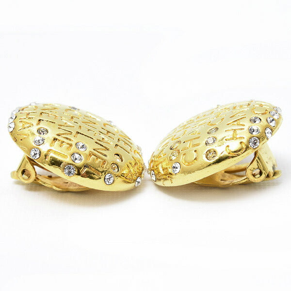 Chanel Gold Rhinestone Logo Clip Earrings