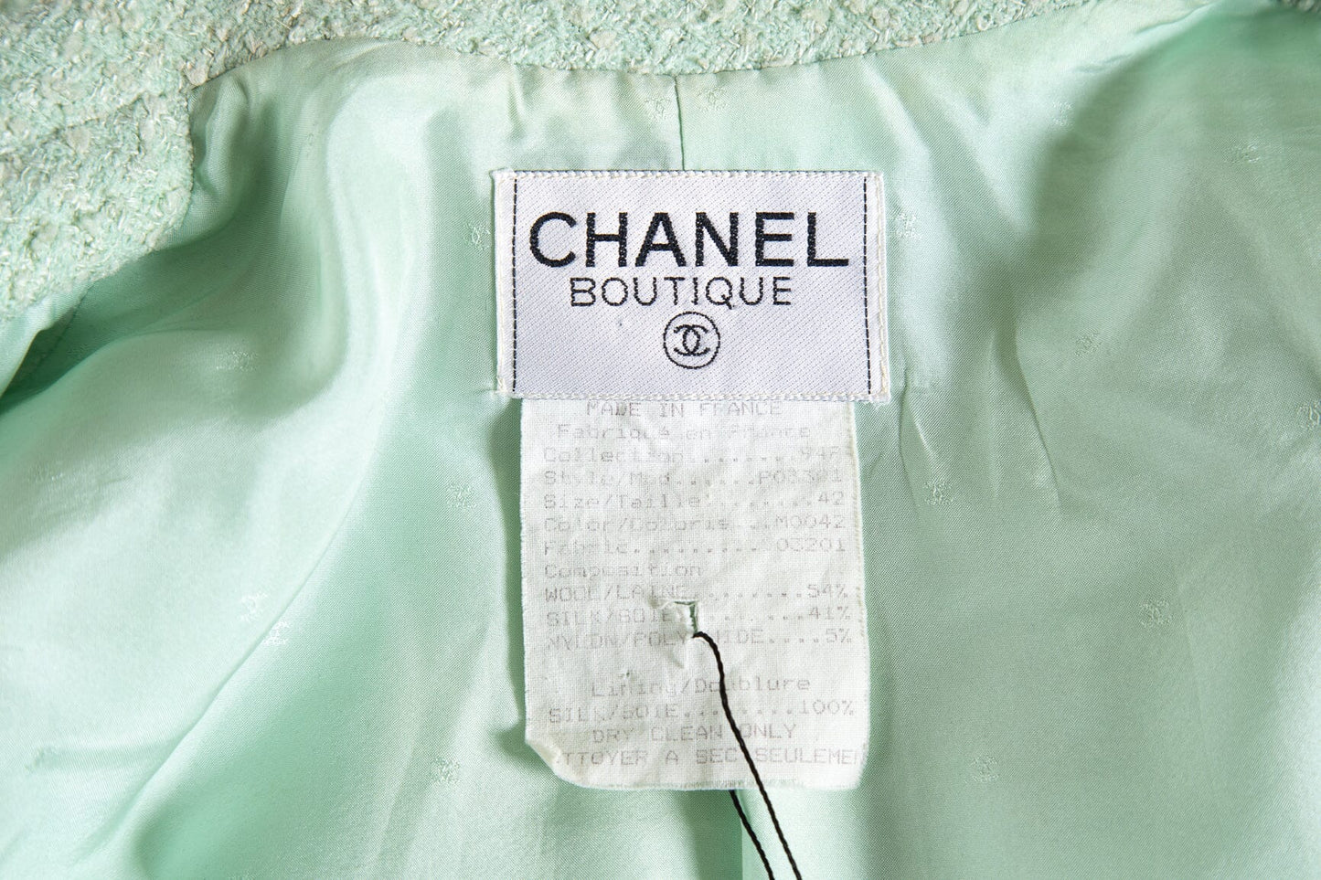 Chanel Mint Tweed Jacket and Skirt Set SZ 42