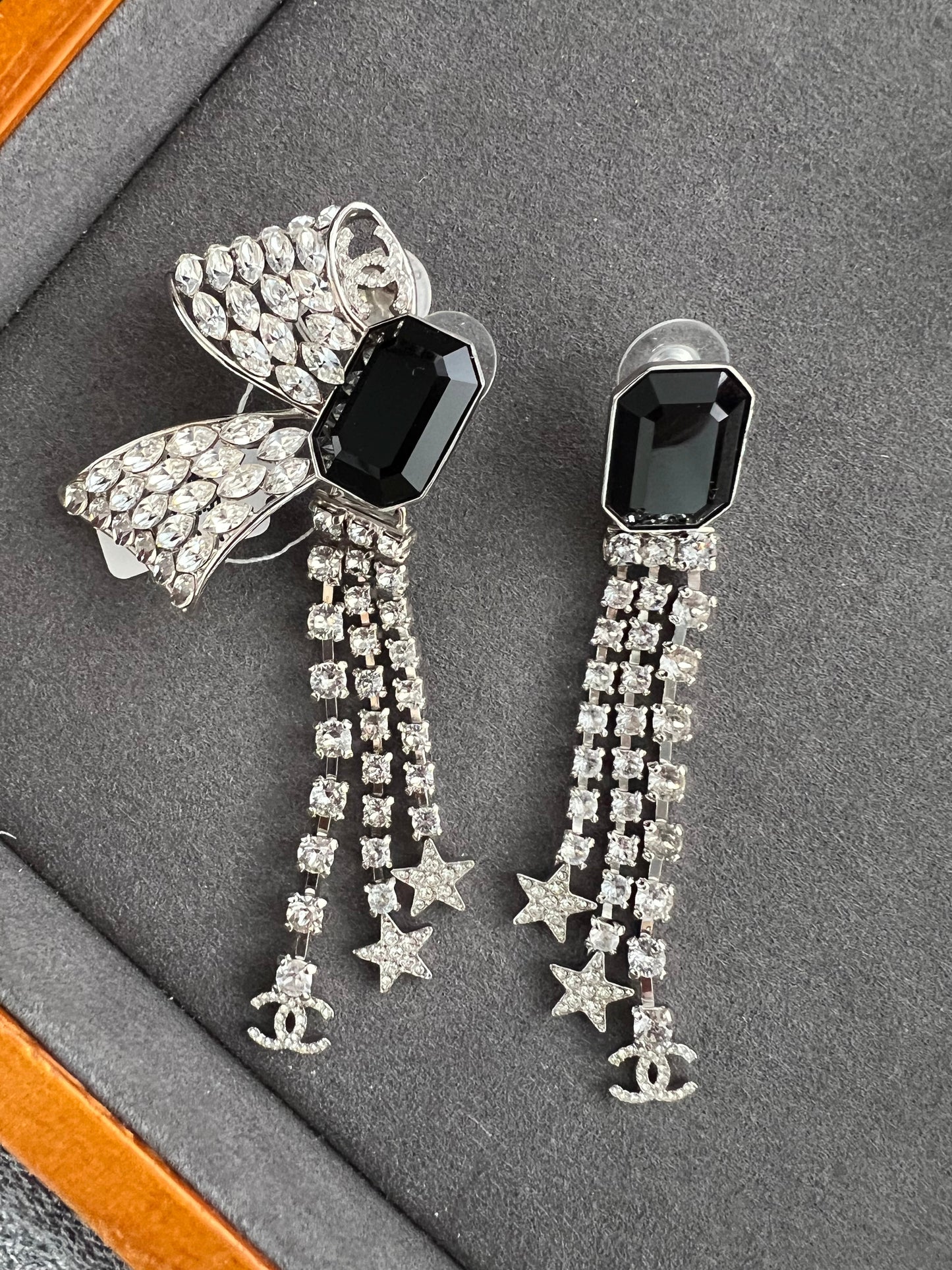 Chanel Bow and Stars Rhinestone Dangling Earrings SYCYR195