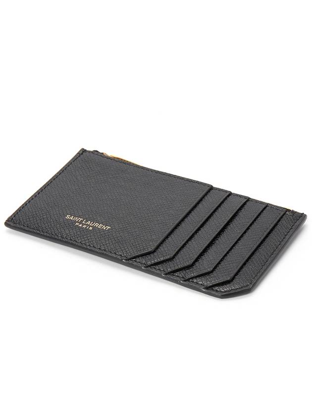 Luxury Saint Laurent Trending 2025 Coated Bark Leather Fragment Zipper Card Wallet Black