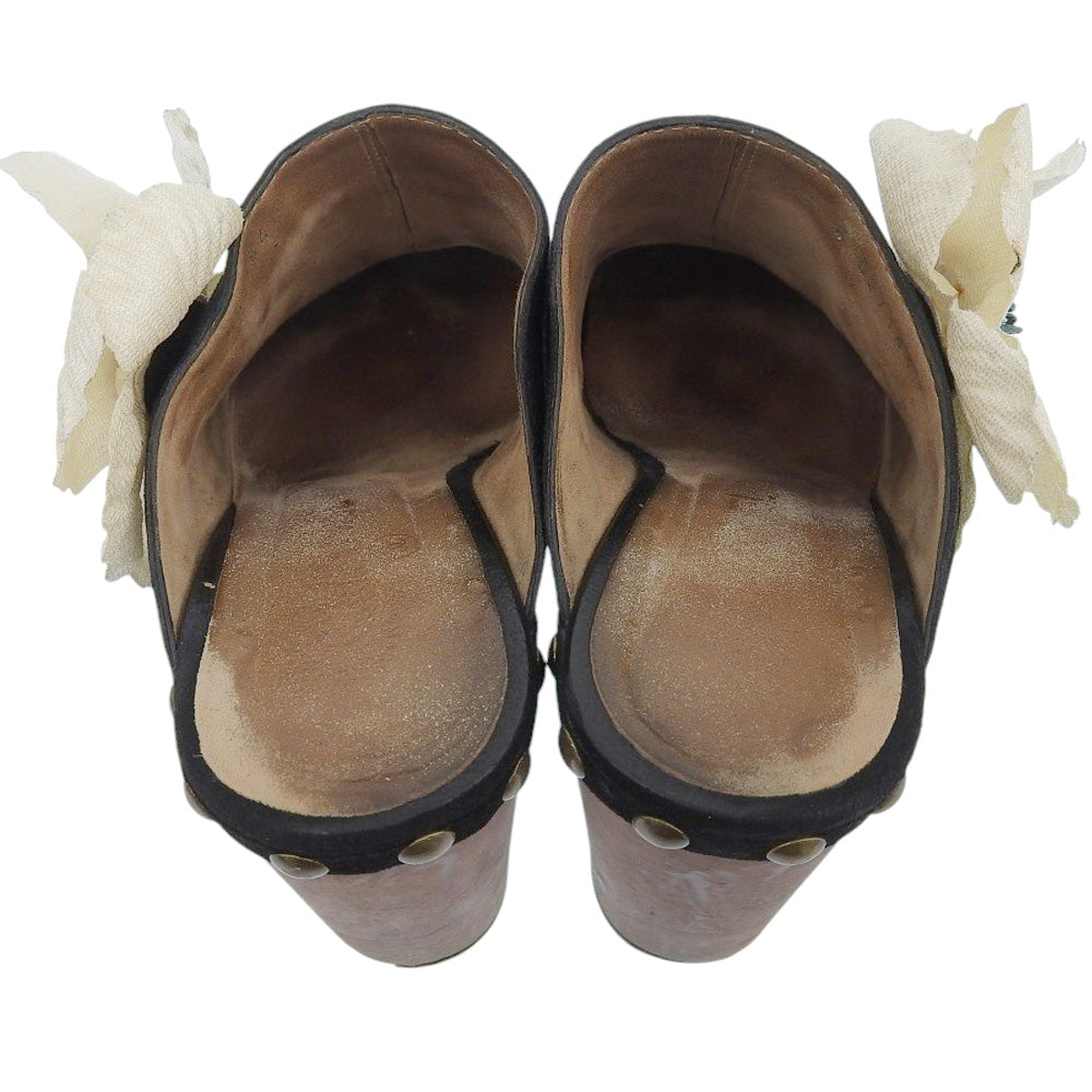 Chanel Suede Flower Corsage Wood Heel Sandals