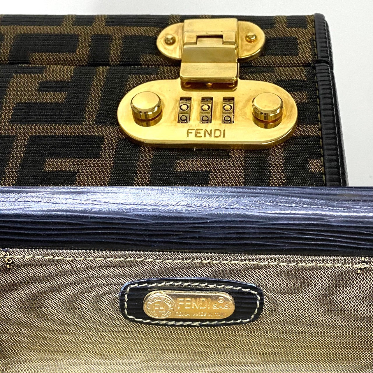 FENDI Shoulder Bag Canvas, Leather Brown Zucca FF Pattern Dial Lock Vanity Women