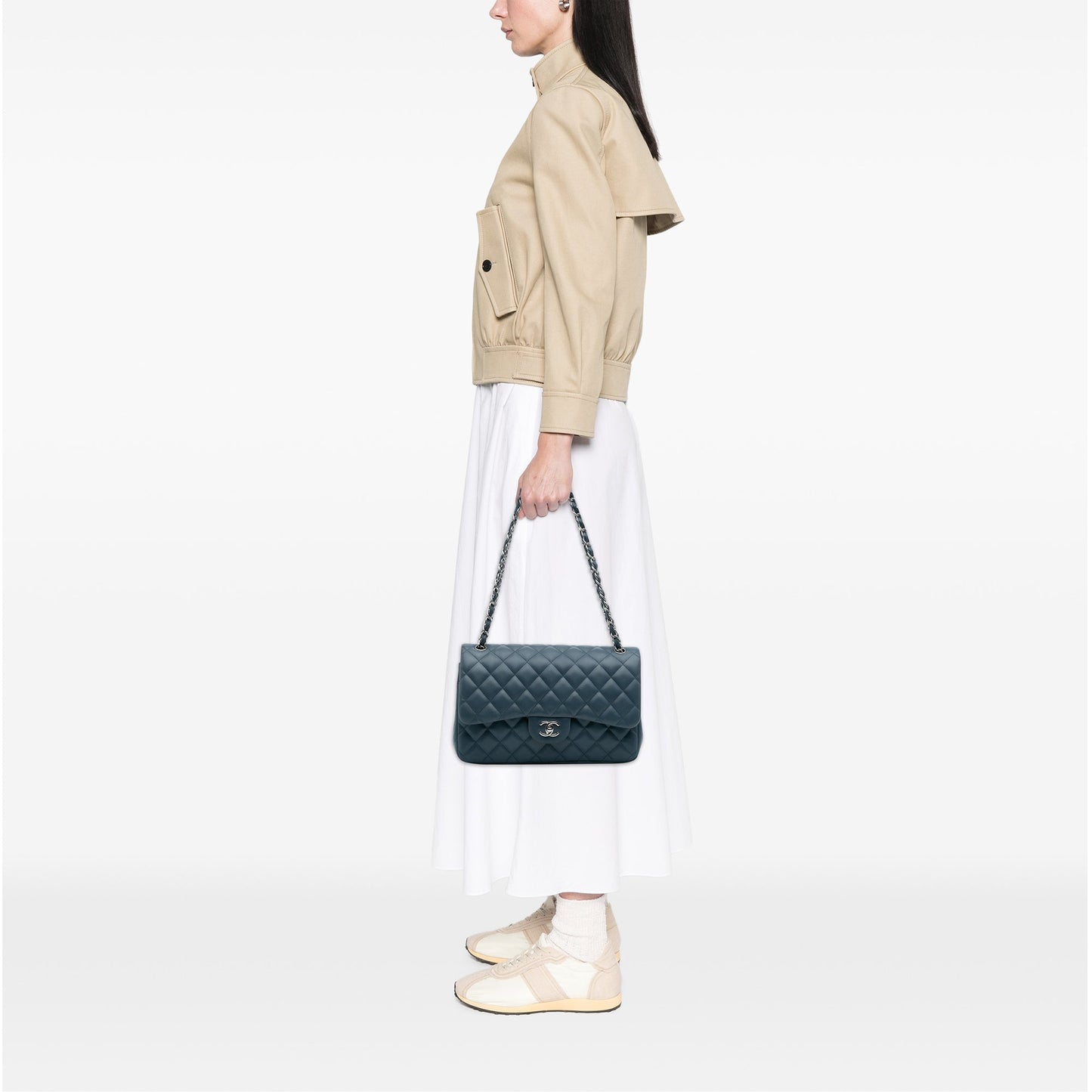 Blue Chanel Jumbo Classic Lambskin Double Flap Shoulder Bag