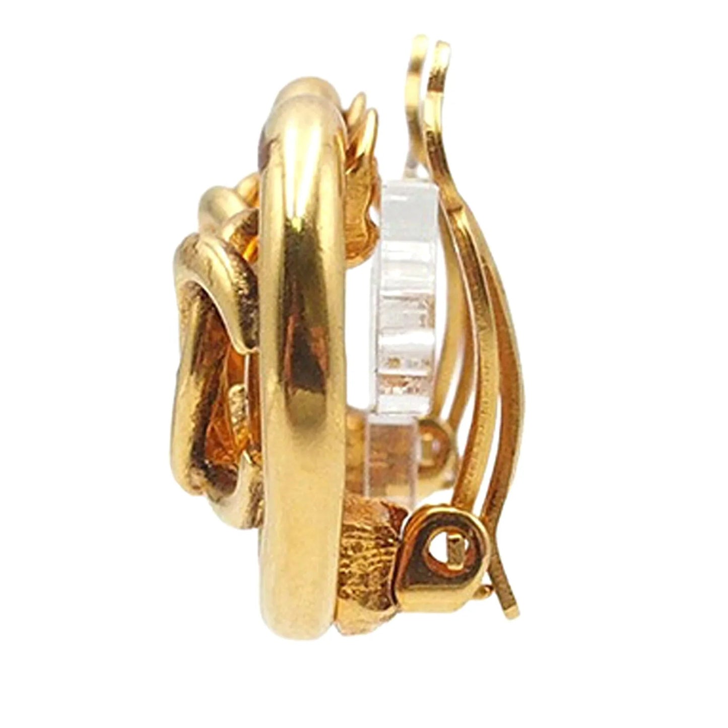 Gold Chanel CC Gold Plated Round Clip On Earrings