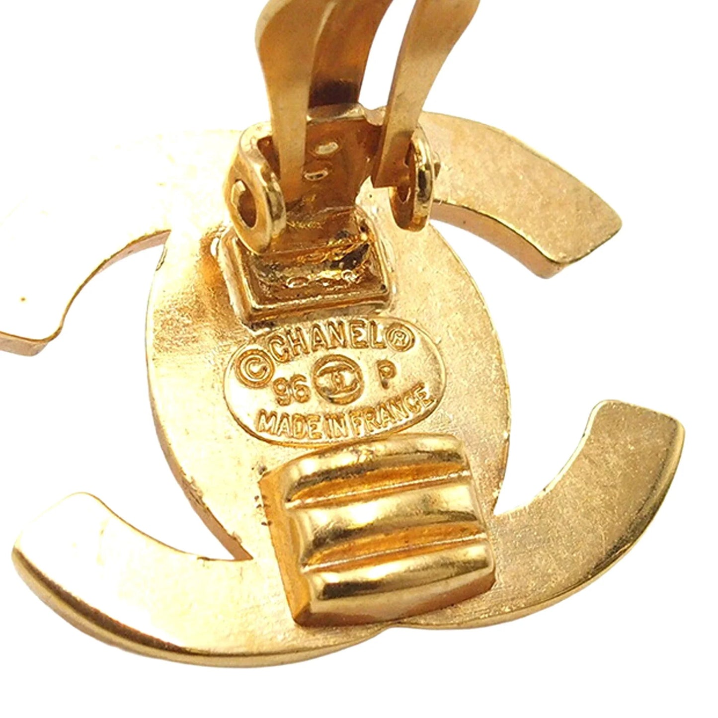 Gold Chanel Gold Plated CC Turn Lock Clip on Earrings