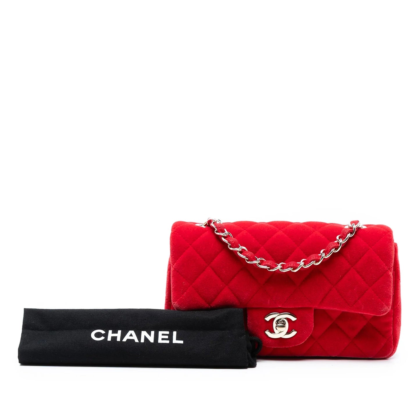 Red Chanel Mini Rectangular Classic Velvet Single Flap Crossbody Bag