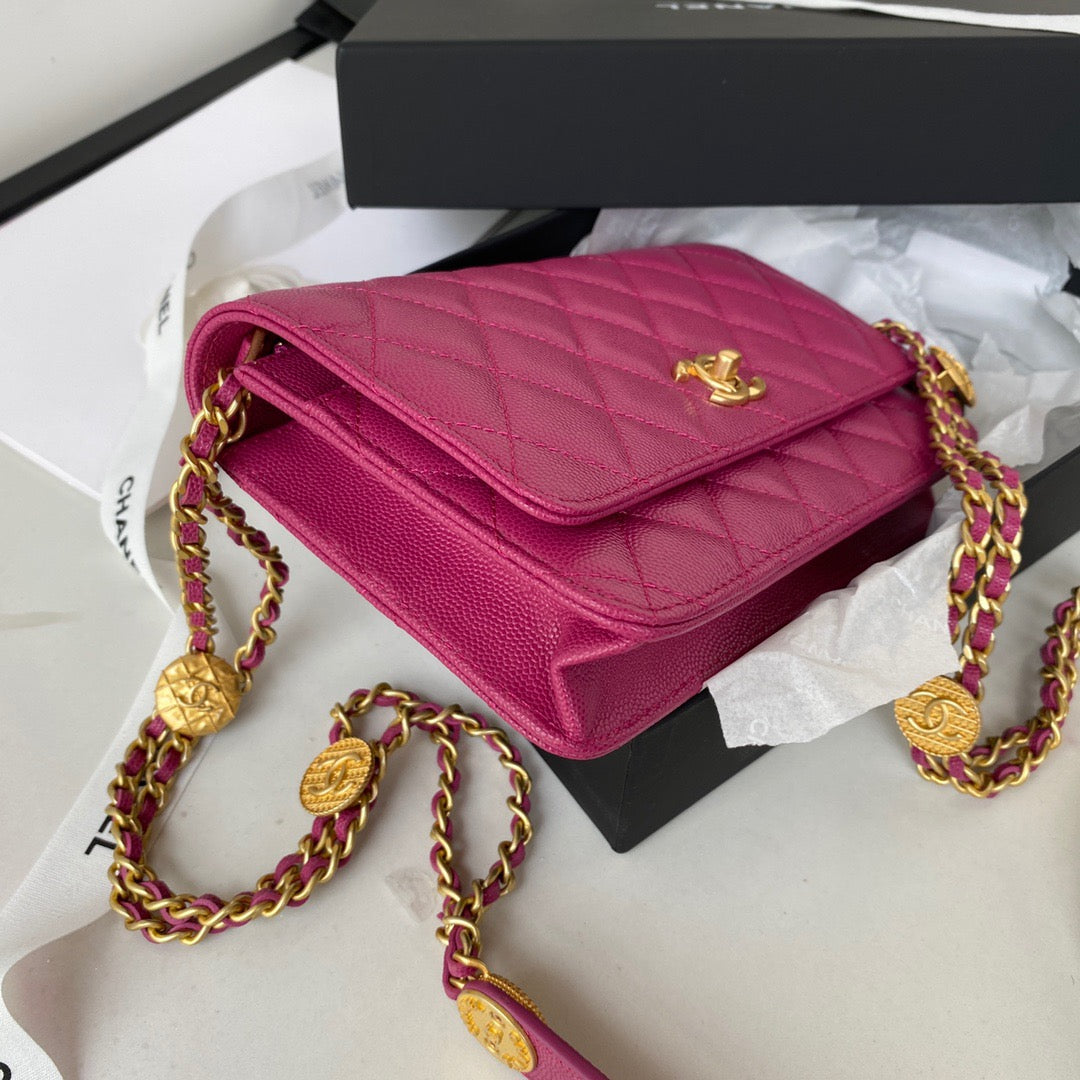 CHLSmall Flap Bag Gold Hardware Plum For Women, Women’s Handbags, Shoulder Bags 7.5in/19cm AP2840