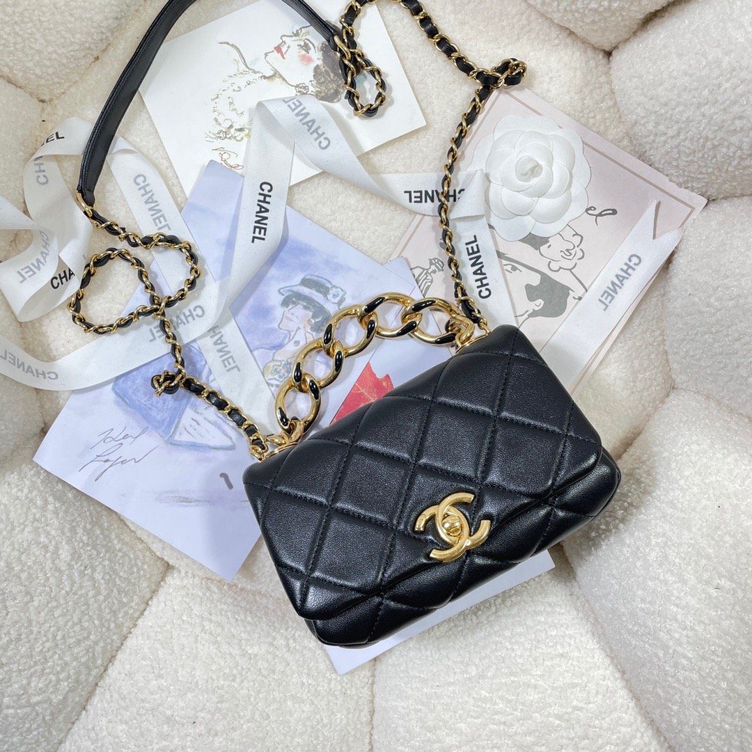 CHLMini Flap Bag Gold Hardware Black For Women, Women’s Handbags, Shoulder Bags 6.7in/17cm AS3365