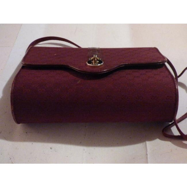 Gucci Burgundy With Small G Logo Print Canvas Leather Shoulder Bag