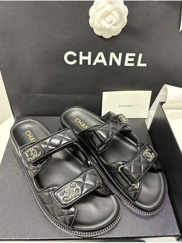 CC Logo Velcro Sandals Black Chanel
