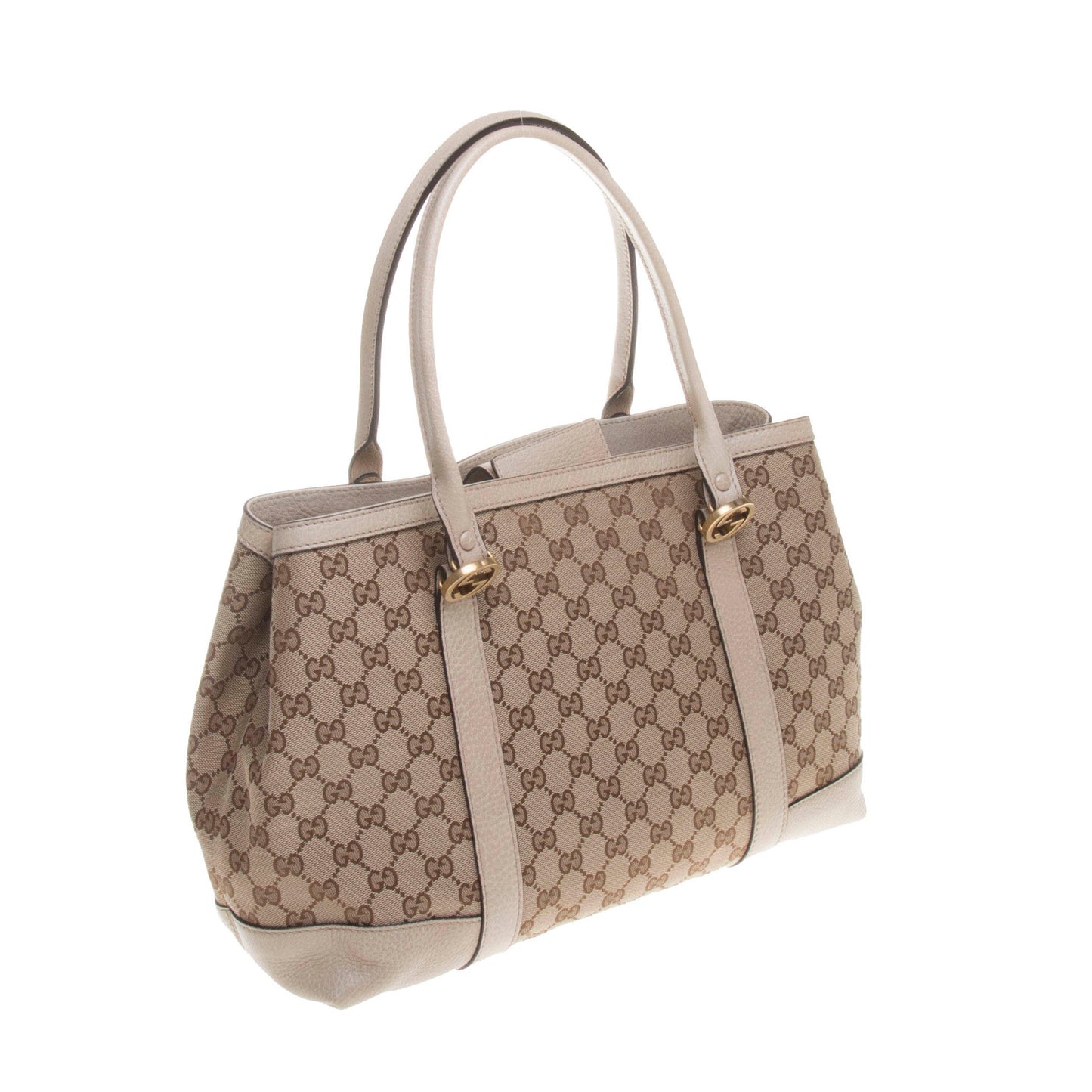 Gucci 353122 Beige/Ebony GG Fabric with Beige Leather Trim Tote Bag
