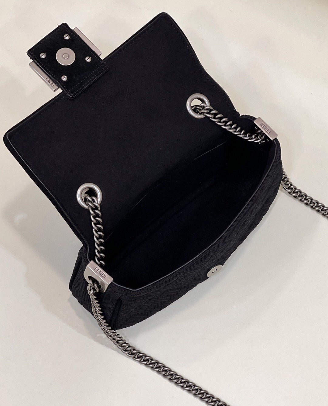 Top QualityTop Quality Baguette Chain Midi Black FF Fabric Bag For Woman 14.5cm/6in