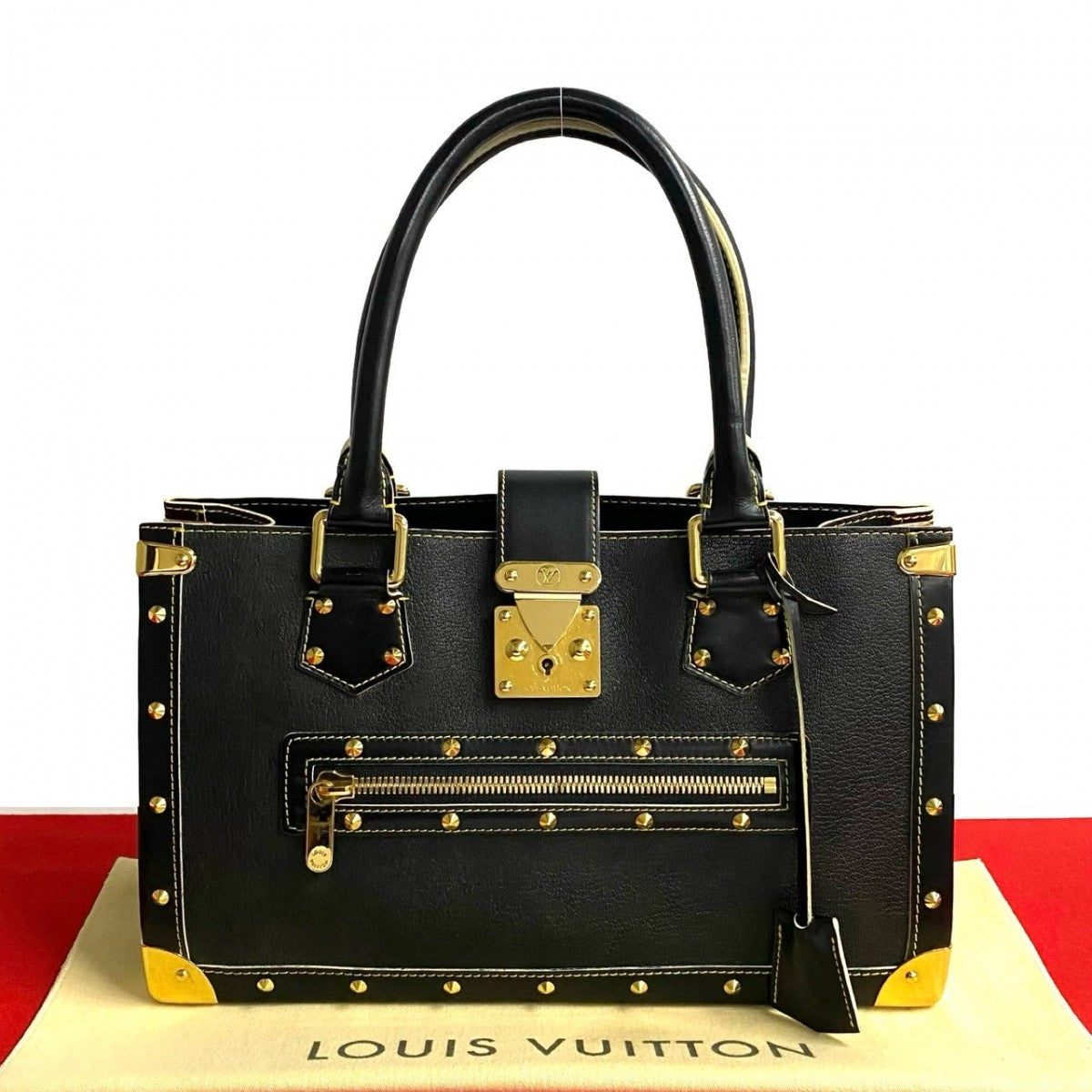 LOUIS VUITTON Handbag leather black logo Metal Shari Fabello Women d