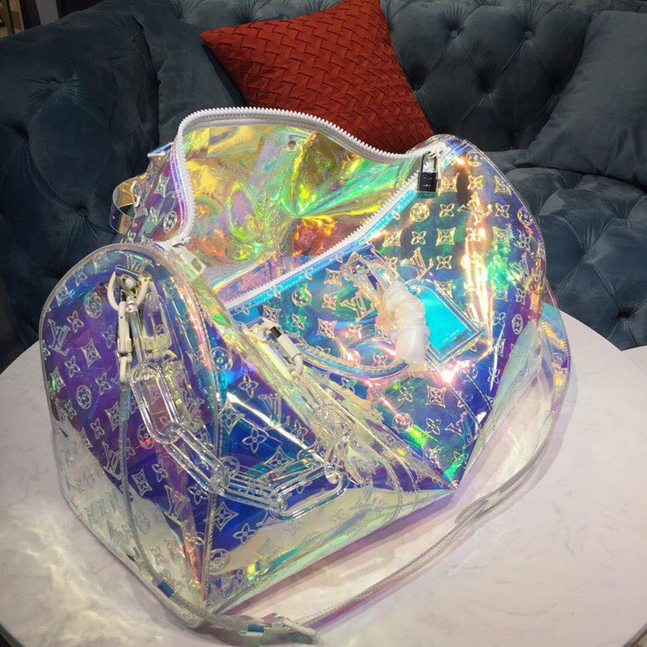 Top Quality Keepall Bandouliere 50 Monogram PVC Iridescent Prism By Virgil Abloh For Men, Bags, Travel Bags 19.7in/50cm Top Quality M53271