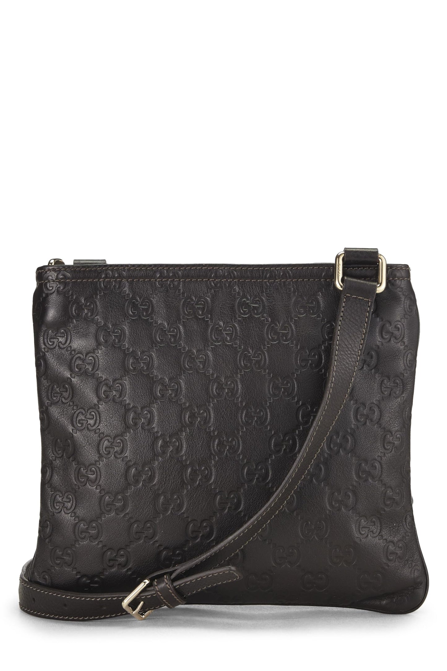 Gucci, Brown Guccissima Signature Leather Zip Flat Messenger Small, Brown