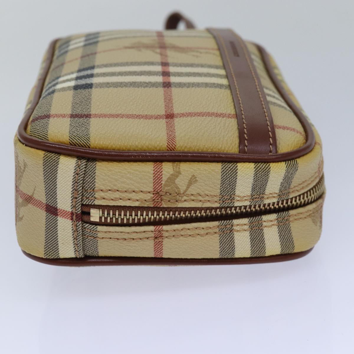 Burberry Nova Check Clutch Bag PVC Leather Beige Auth 81460