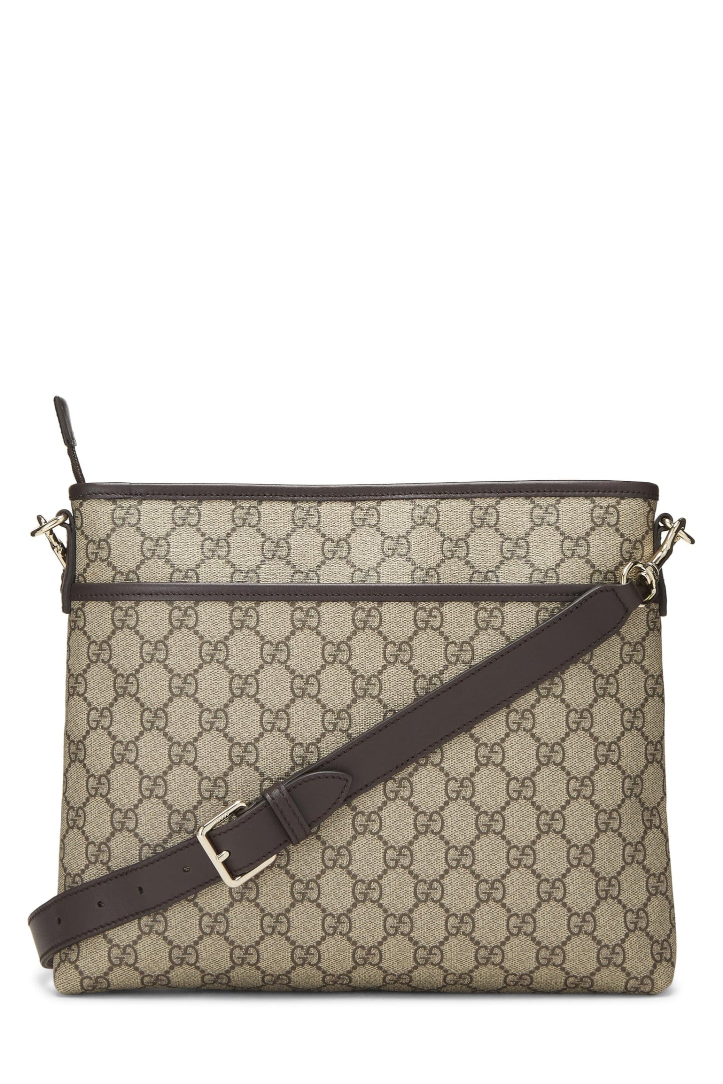 Gucci, Brown Original GG Supreme Canvas Zip Flat Messenger, Brown