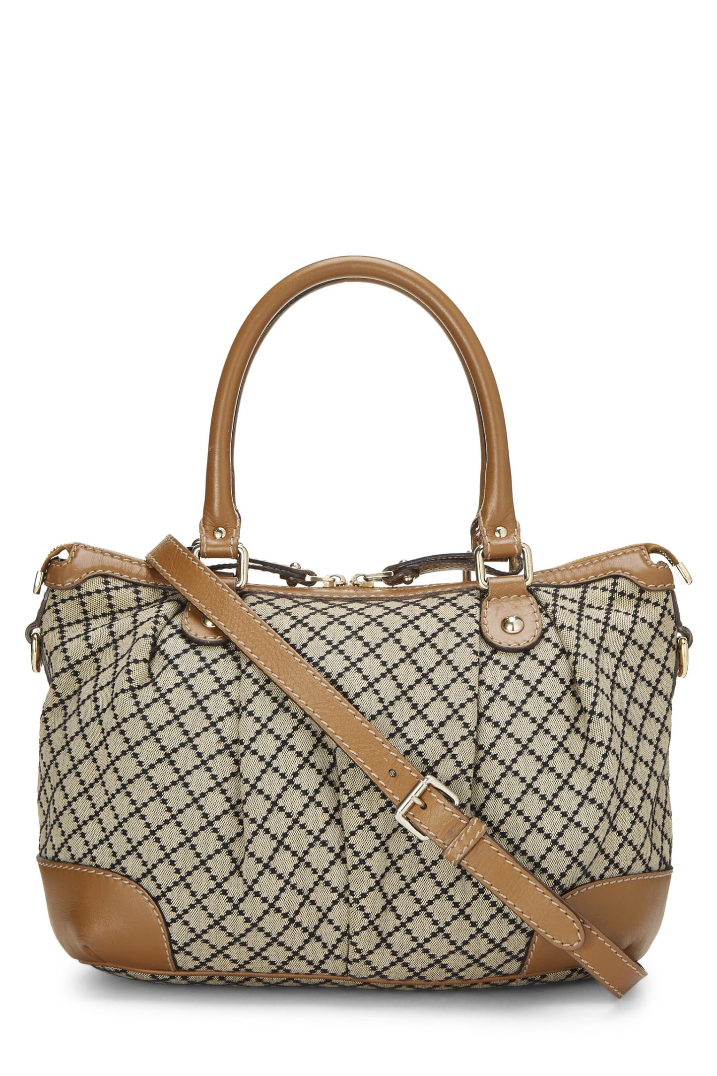 Gucci, Brown Diamante Canvas Zip Sukey Large, Brown