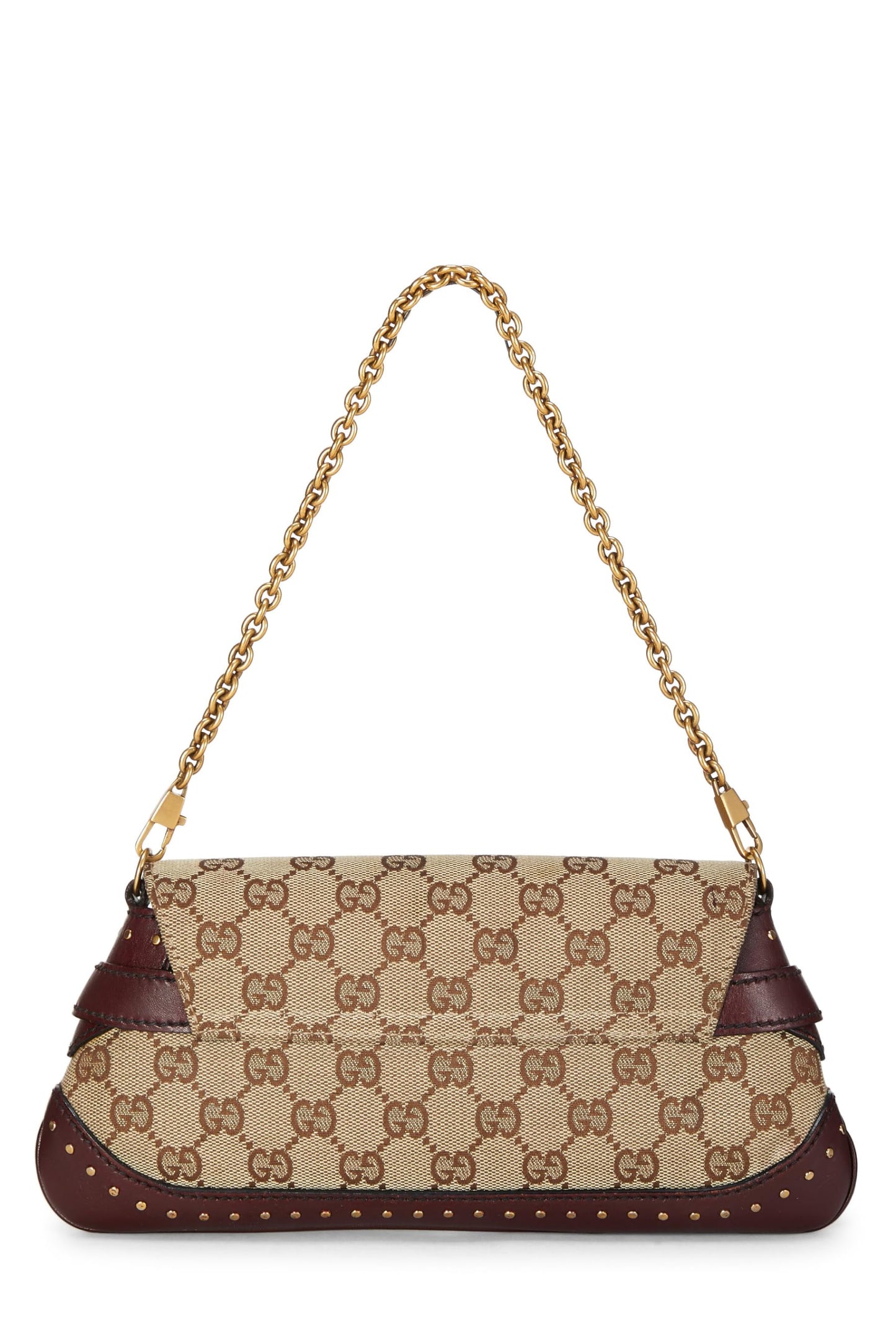 Gucci, Burgundy Original GG Canvas Studded Horsebit Chain Clutch, Burgundy