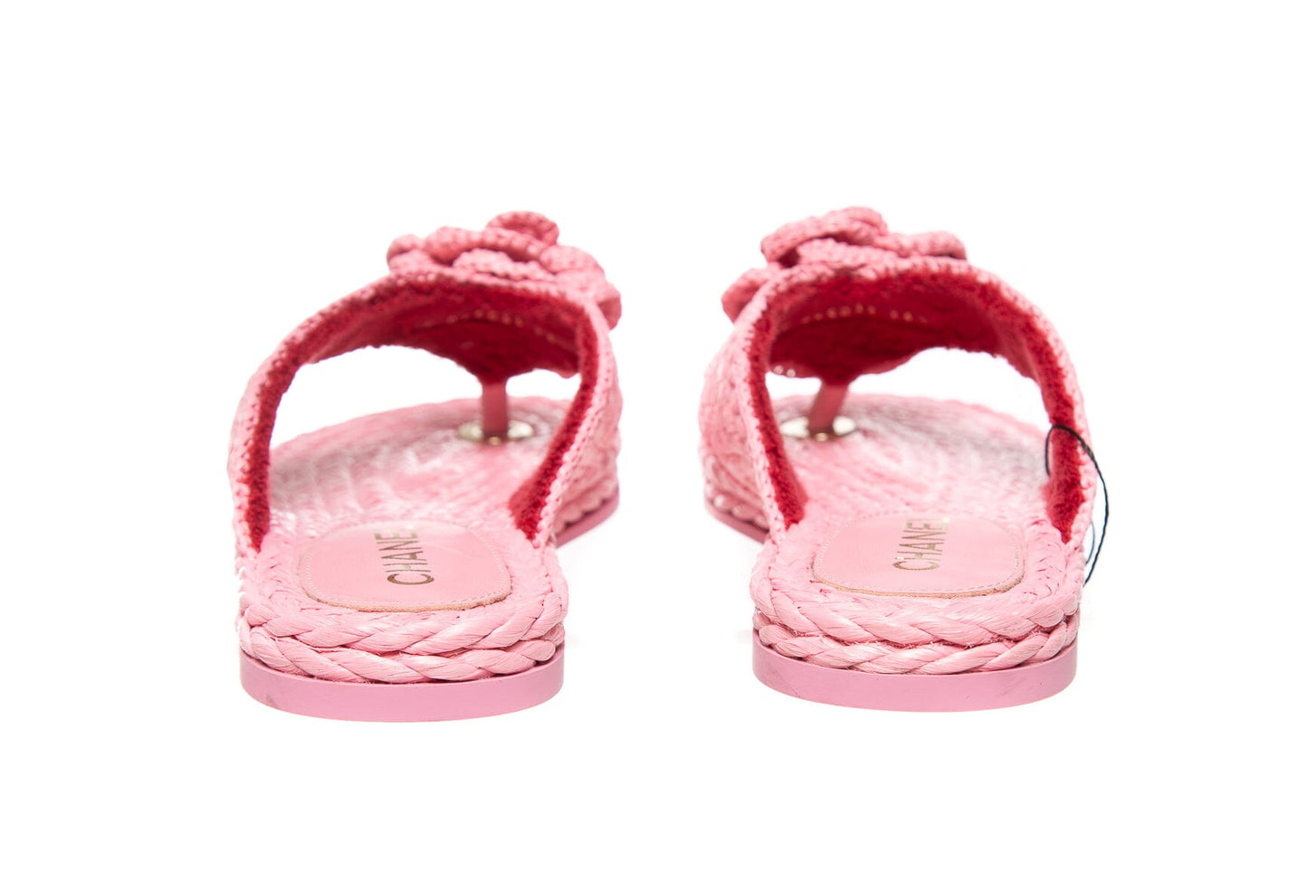 Chanel Pink Woven Camellia Thong Sandal SZ 36.5