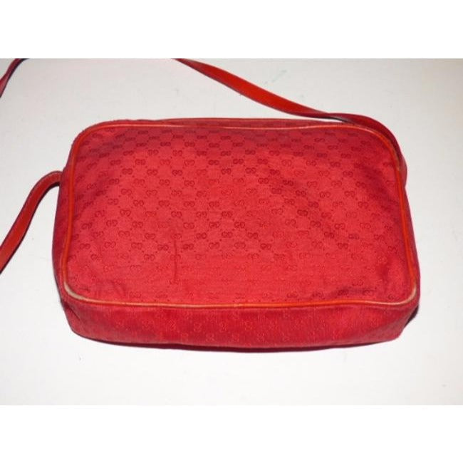 Gucci Red Leather Small G Logo Print Canvas Cross Body