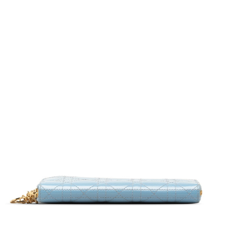 Dior Lady Round Fashner Long Wallet Light Blue Emblem Dior