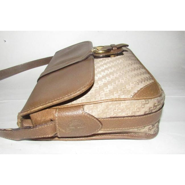 Gucci Beige Square G Logo Print Canvas And Brown Leather