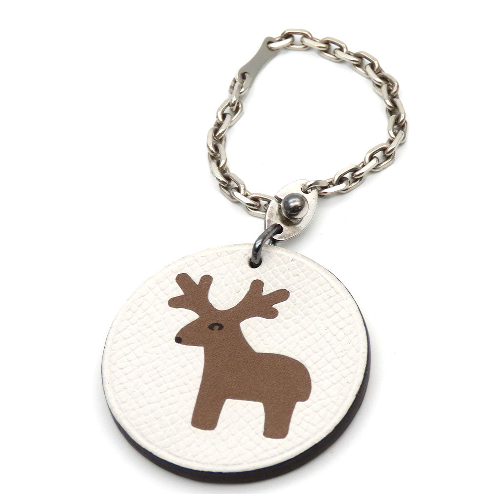 HERMES Bag charm Leather, Silver925 Brown reindeer Women d