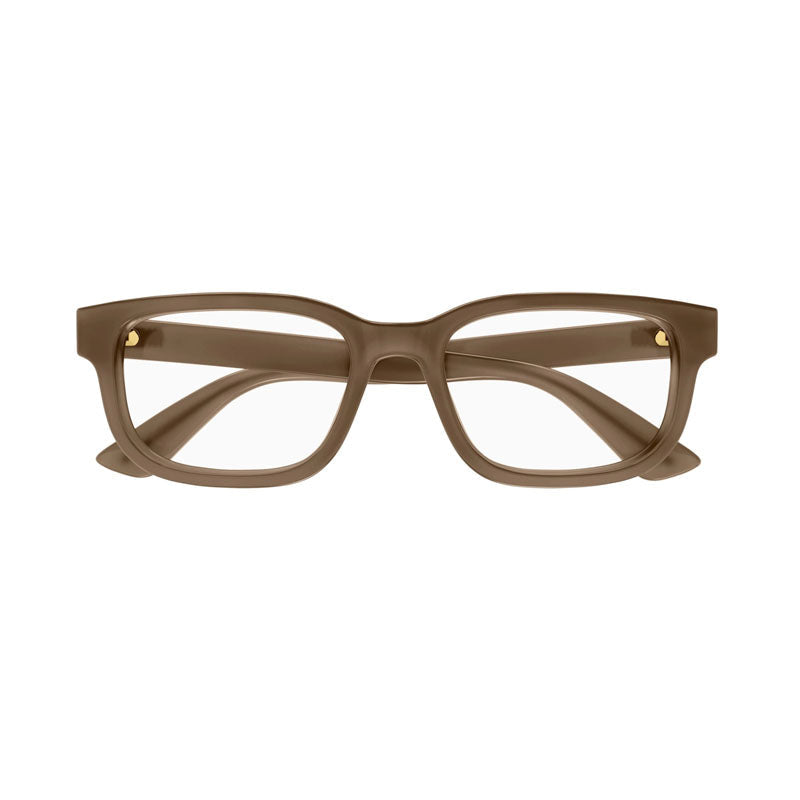 Gucci Eyeglasses Rectangle Full Rim, Light Brown Frame and Clear Demo Lenses Lens GG1584O004