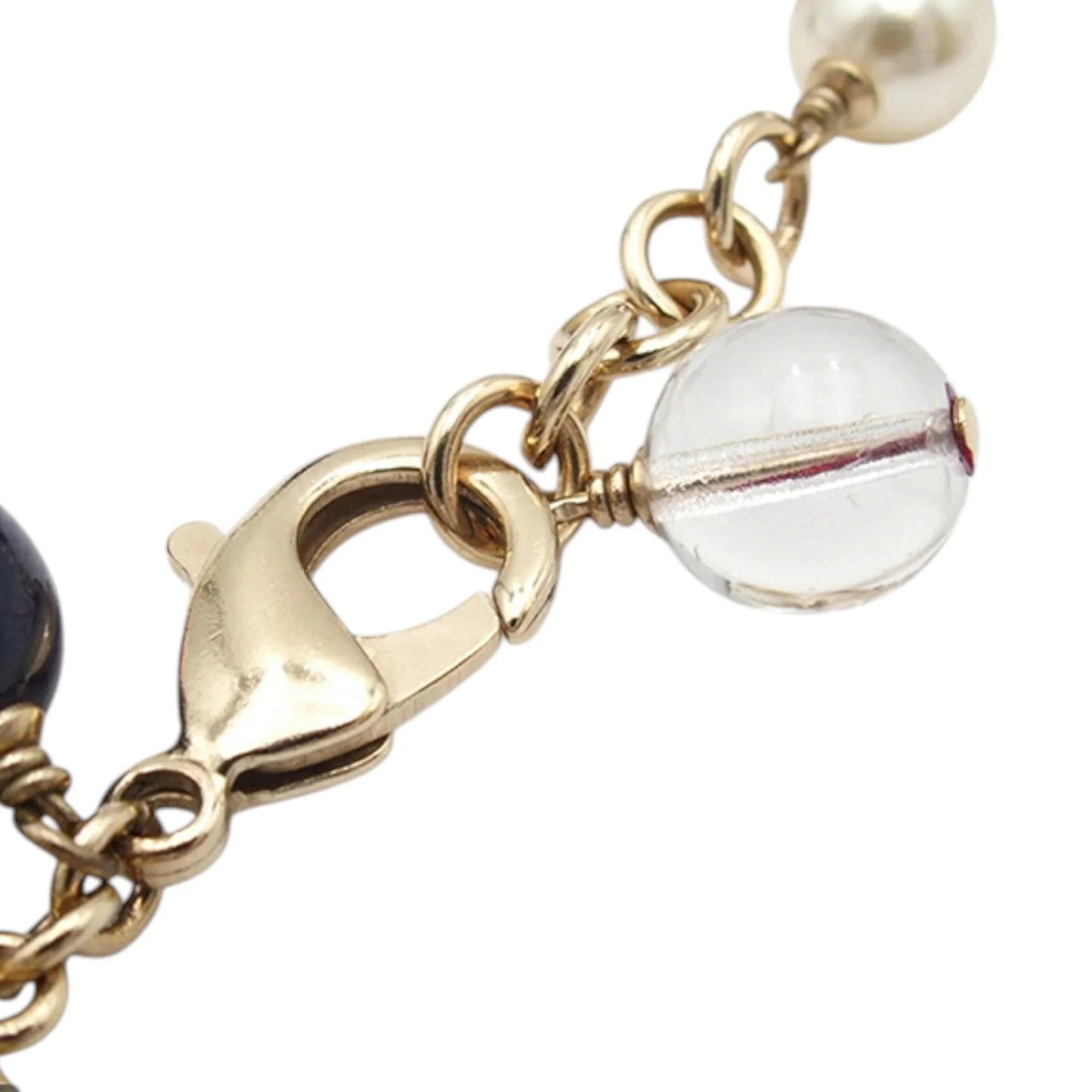 Gold Chanel CC Gold Plated Faux Pearl Beaded Bracelet