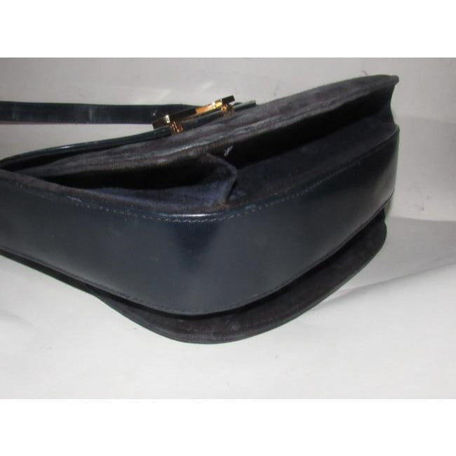 Gucci Navy Leather And Grey Suede Shoulder Bag
