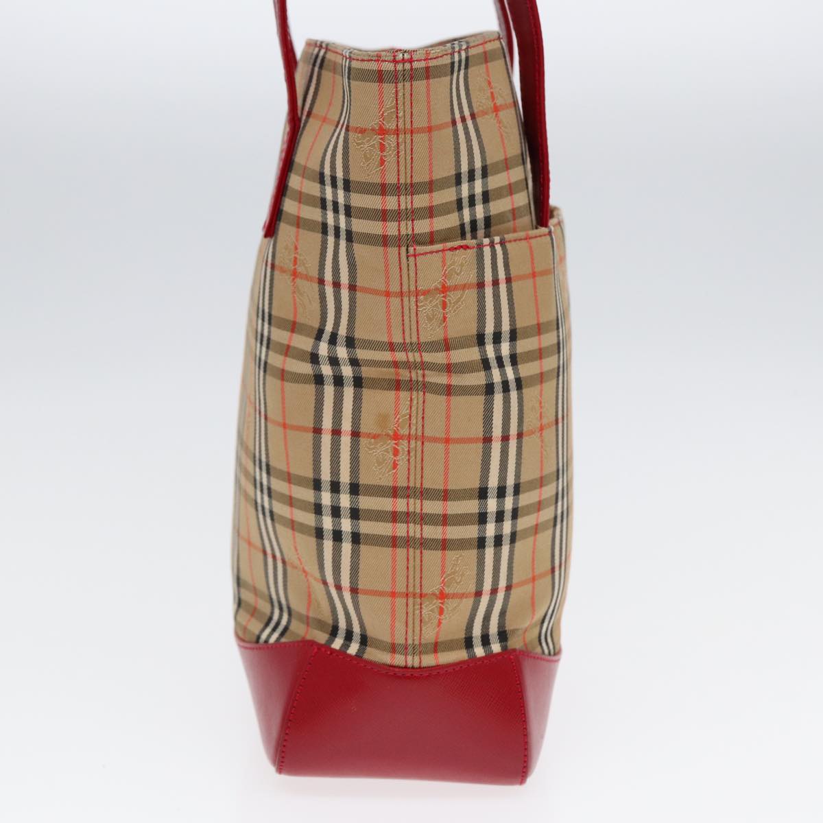 Burberry Nova Check Tote Bag Canvas Leather Beige Gold Red Auth 86159